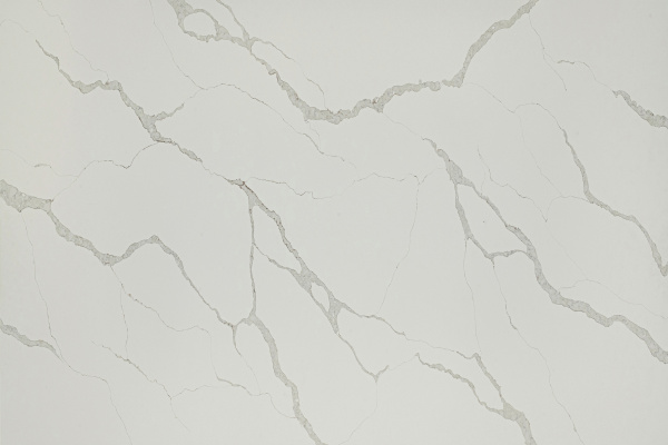 Белый кухонный остров из кварцевого агломерата Stratos C4342 Eternal с серыми прожилками