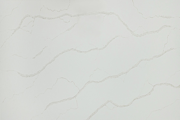 Белый кухонный остров из кварцевого агломерата Stratos C4202 Calacatta Gold с серыми и золотыми прожилками